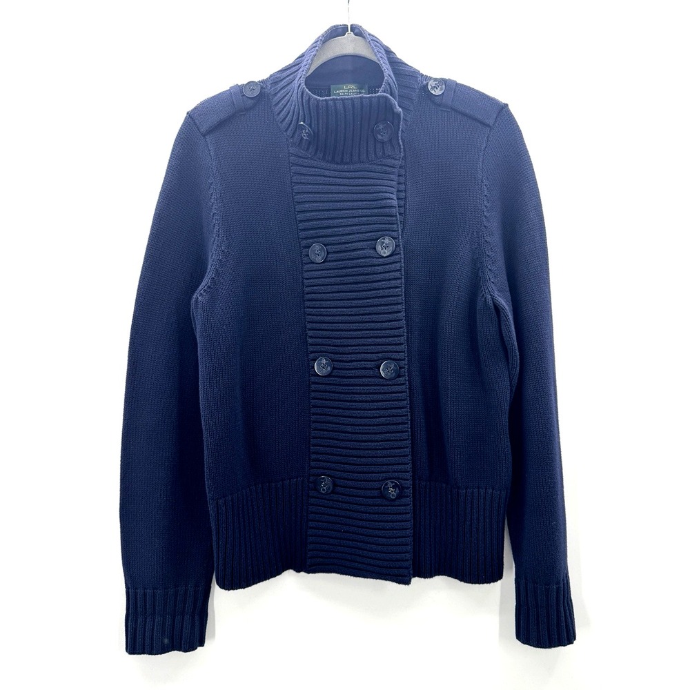 VTG LRL Double Breasted Cardigan Sweater XL Navy Nautical Fisherman Navy Prep